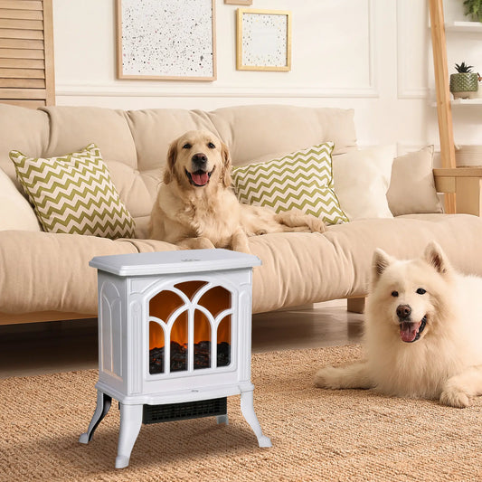 Electric Fireplace Heater, Freestanding, Realistic Flame, Overheat Protection, 750W/1500W, White Electric Fireplaces White at Gallery Canada