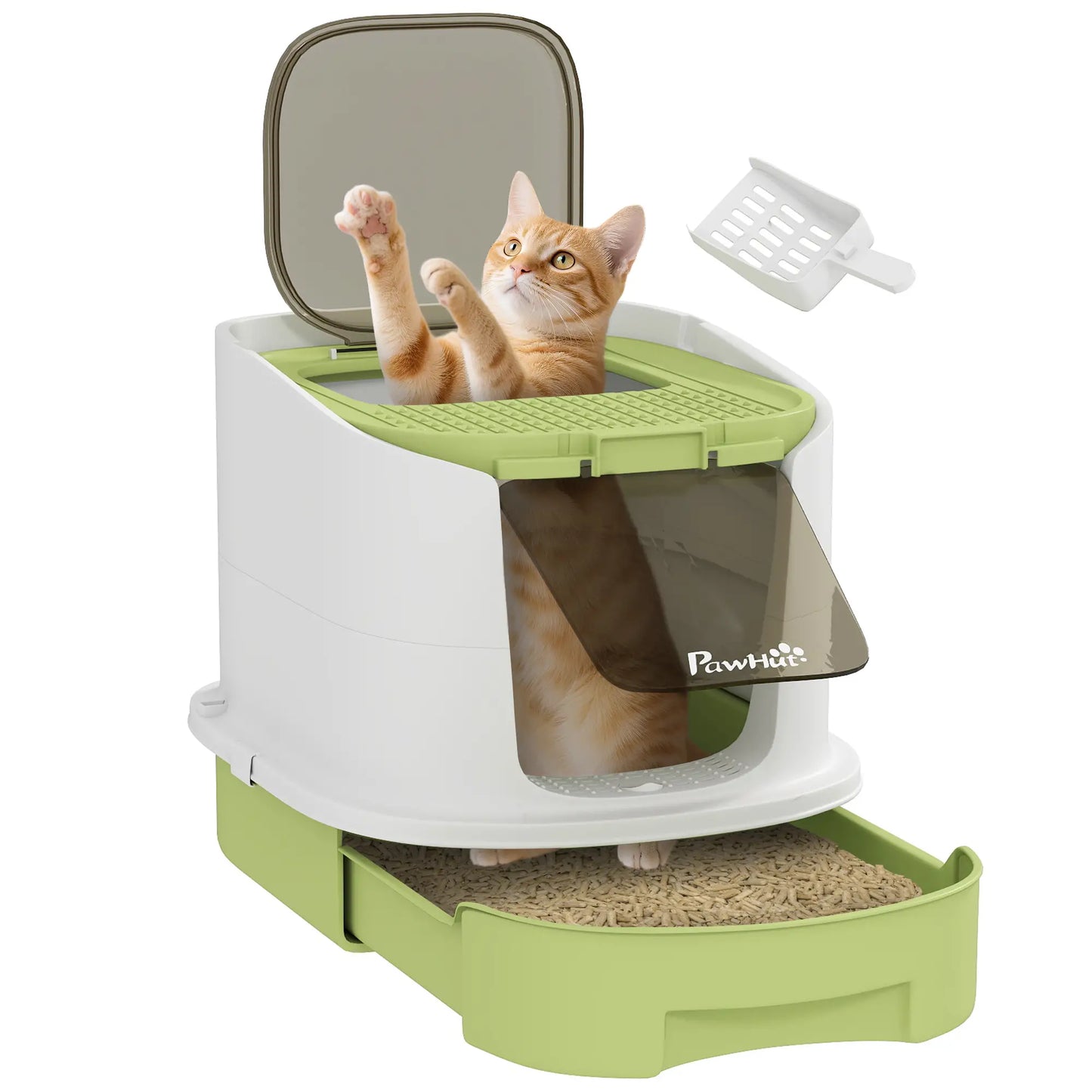 Enclosed Cat Litter Box With Lid, Scoop, Top Entry, Deodorization Bags, Drawer Type, Green Cat Litter Box Enclosures at Gallery Canada
