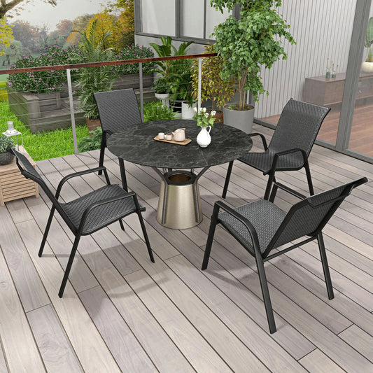 Stacking Rattan Outdoor Dining Chairs Set, 4-Piece, Grey Patio Furniture Grey at Gallery Canada