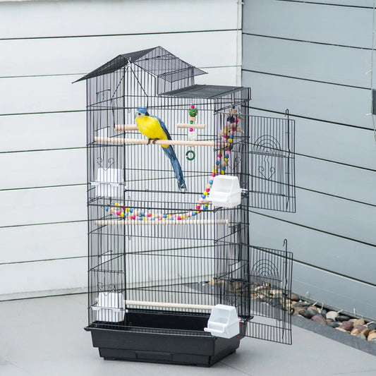39" Cage à oiseaux pour petits oiseaux, avec échelle, balançoire, jouets, perchoirs