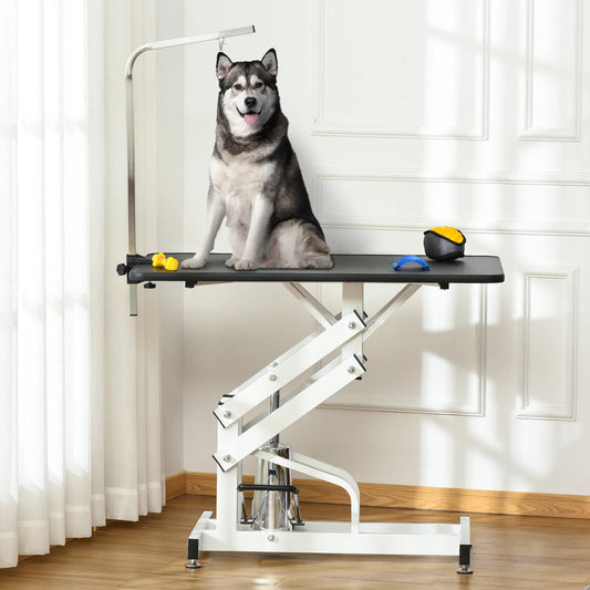 Adjustable Dog Grooming Table with Arm, Noose, Non-Slip, Black Dog Grooming Tables Black, White at Gallery Canada