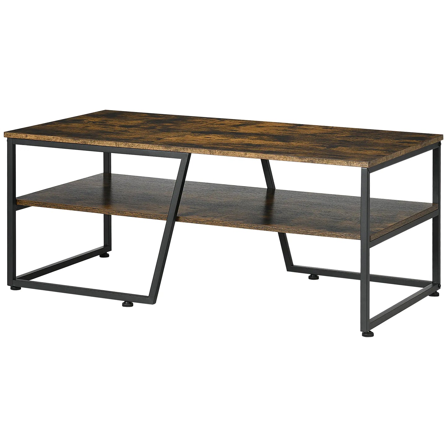 Industrial Coffee Table, 2-Tier with Storage Shelf, Wood Look, Metal Frame, 41.7" x 21.7" x 17.7", Rustic Brown Coffee Tables at Gallery Canada