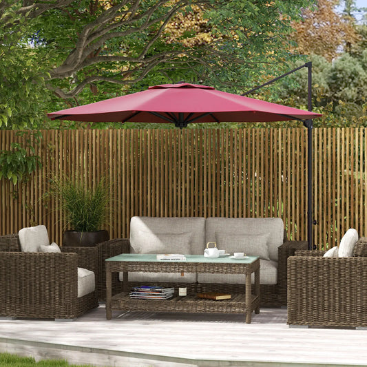 10 FT Cantilever Umbrella, Aluminum, 360° Rotation, Crank, Tilt, Cross Base, Red Cantilever Umbrellas Wine Red at Gallery Canada