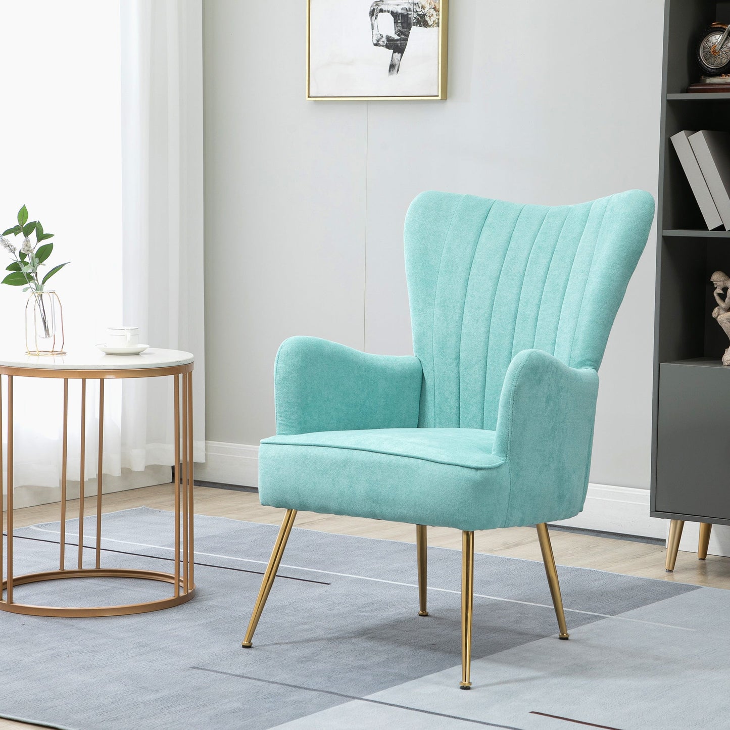 Velvet Accent Chairs, Modern Living Room Chair, Tall Back Leisures Chair with Steel Legs for Bedroom, Dinning Room, Waiting Room, Light Green at Gallery Canada