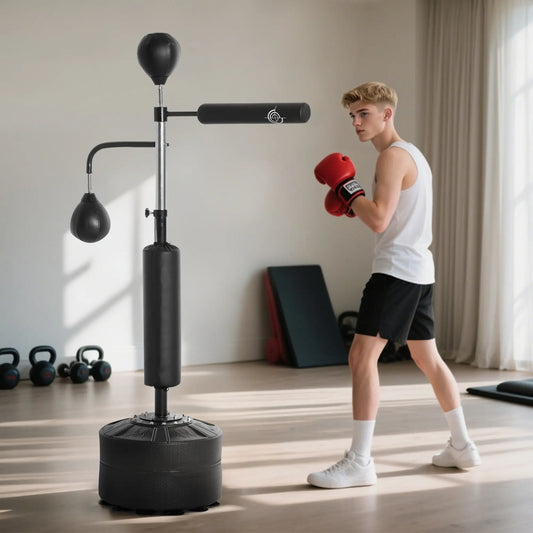 4-in-1 Free Standing Punching Bag, Adjustable Height, 2 Speed Balls, 360° Reflex Bar, Black Punching Bag Hangers Black at Gallery Canada