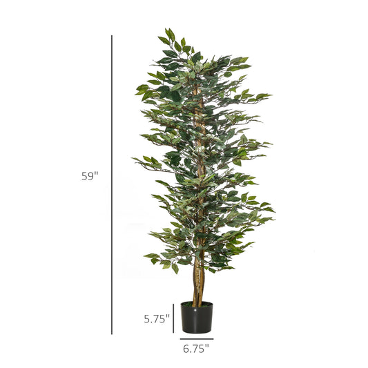 5FT Artificial Ficus Tree, Fake Tree with Leaves, Faux Plant in Nursery Pot for Indoor and Outdoor Decoration - Gallery Canada