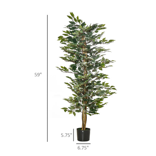 5FT Artificial Ficus Tree, Fake Tree with Leaves, Faux Plant in Nursery Pot for Indoor and Outdoor Decoration