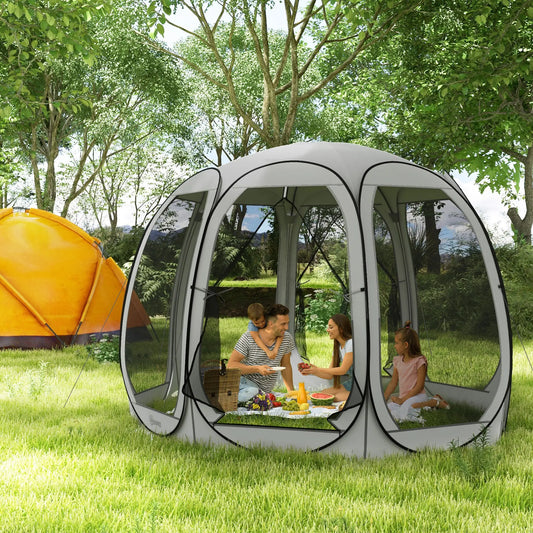 11' x 11.5' Screen Tent, Pop Up Camping Gazebo, Grey Camping Tents Grey at Gallery Canada