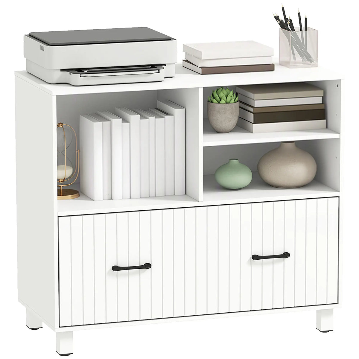 Lateral Office Filing Cabinet, 1-Drawer, Open Shelves, White Office Cabinets & Cupboards at Gallery Canada