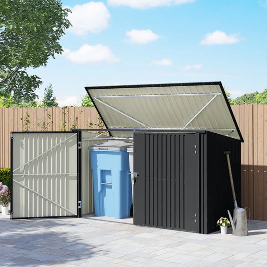 7.6 x 3.4ft Outdoor Storage Shed, Triple Bin Organizer, Lockable Doors Sheds Dark Grey at Gallery Canada