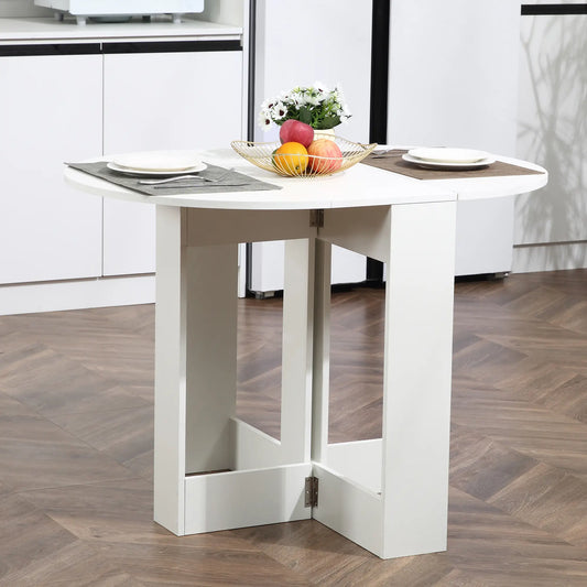 41" Drop Leaf Folding Dining Table, Oval, White Bar Tables & Dining Tables White at Gallery Canada