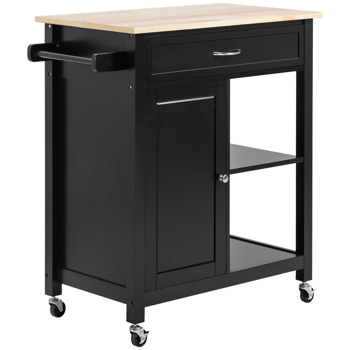 Rolling Kitchen Cart, Wood Top with Drawer, 36 Inch, Black