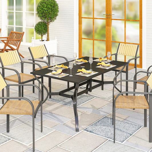 Rectangle Patio Dining Table, Outdoor for 6, Steel Frame, Black Patio Dinning Tables Black at Gallery Canada