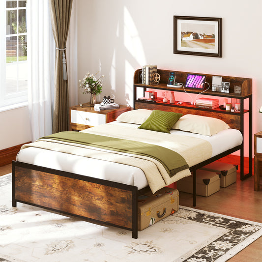 LED Bed Frame with Power Outlets and Storage Headboard-Full Size Beds & Bed Frames Options at Gallery Canada