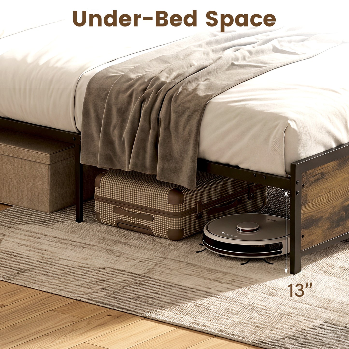 Bed Frame with Power Outlets, King Size, LED
