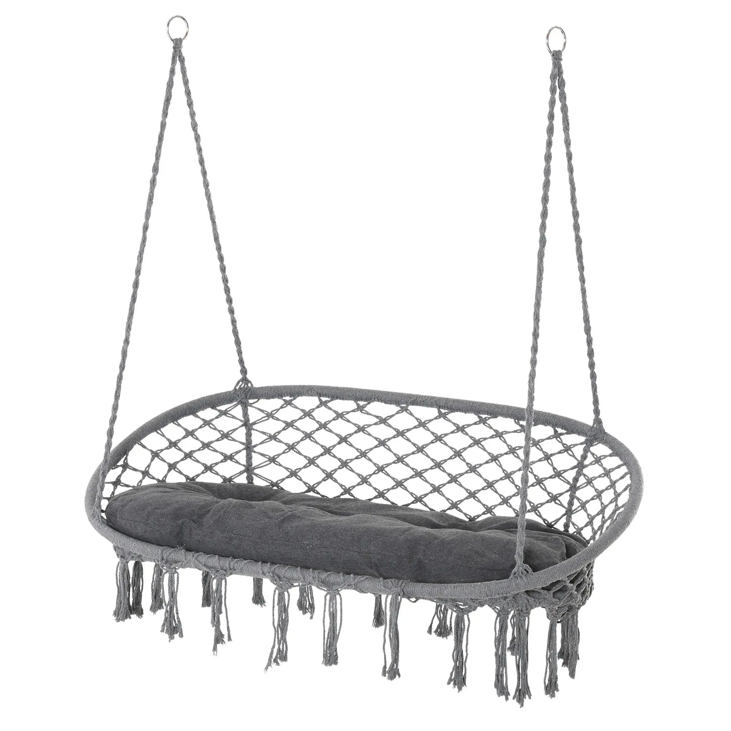 Patio Hammock Chair 2 Seat, Hanging Rope Hammock Swing Chair with Metal Frame and Cushion, Large Macrame Seat for Indoor and Outdoor 396 lbs Capacity, Dark Grey Hammock Swings at Gallery Canada