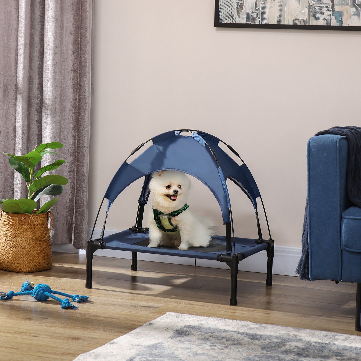 Elevated Cooling Pet Bed Portable Raised Dog Cot with Canopy for Small-Sized Dogs, Dark Blue at Gallery Canada