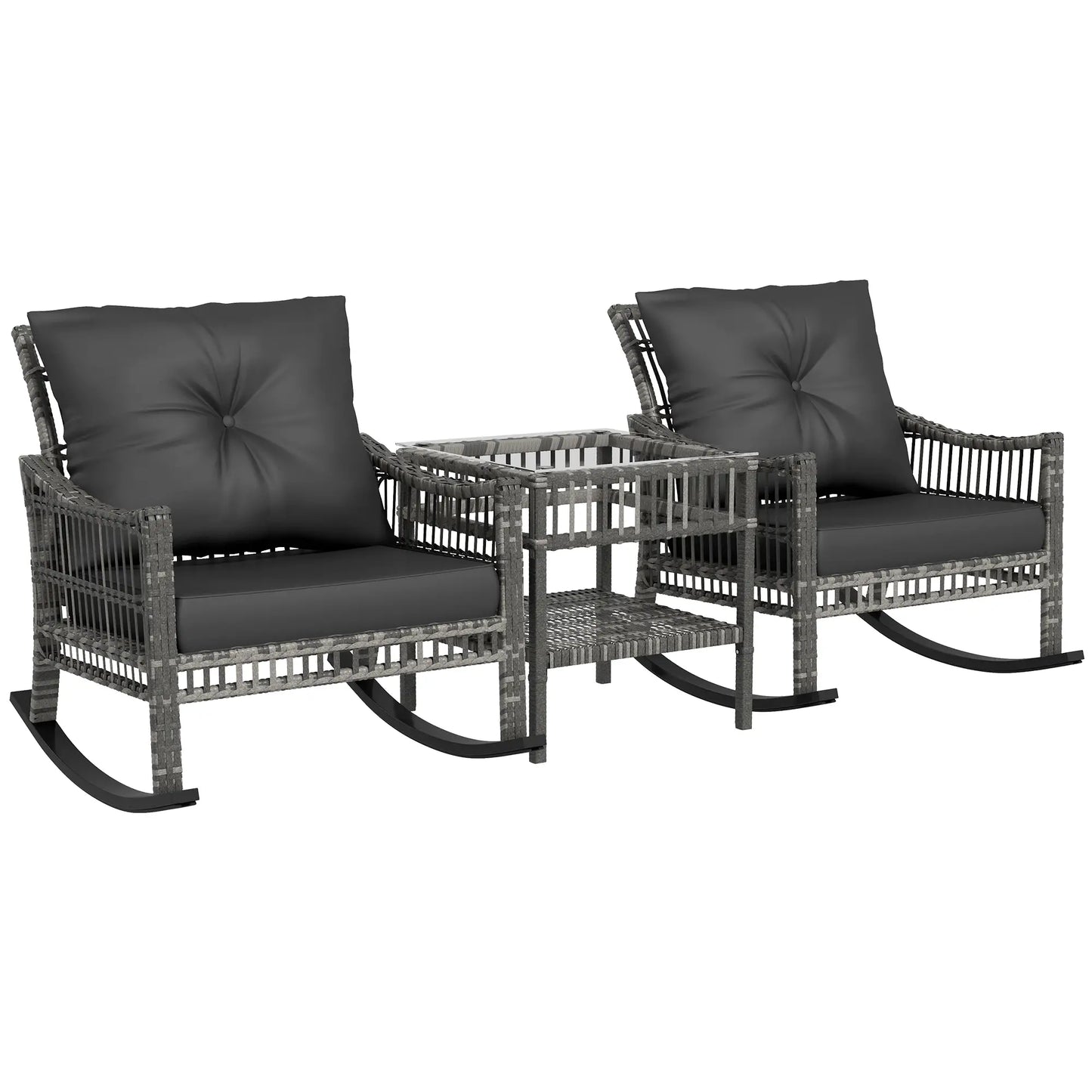 3-Piece Outdoor PE Rattan Rocker Chair Set, 25"x26"x28", Mixed Grey Outdoor Rocking Chairs at Gallery Canada