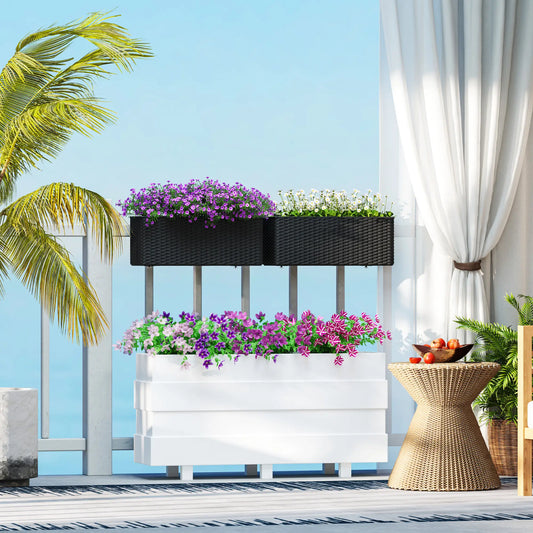2 Pack 20 Inch Self-Watering Hanging Pots, Railing Planter, Rattan Look, Black Garden Accessories Black at Gallery Canada