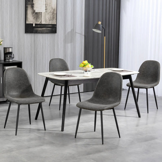 Retro Dining Chairs Set of 4, PU Leather Upholstered, Kitchen Living Room Bar Stools Dark Grey at Gallery Canada