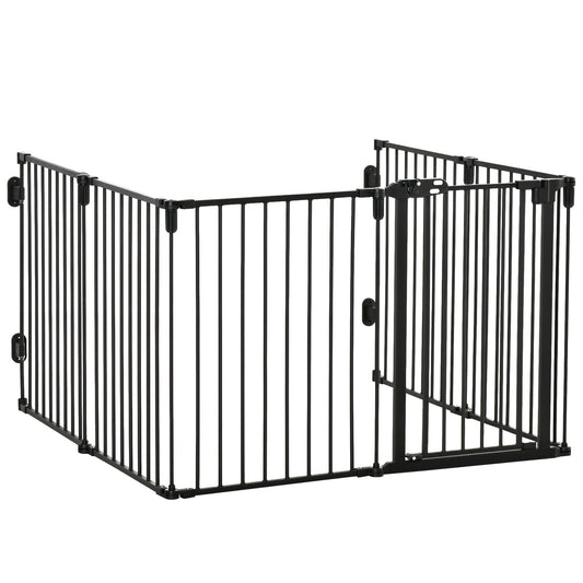 Dog Safety Gate 6-Panel Playpen Fireplace Christmas Tree Steel Fence Stair Barrier Room Divider Black - Gallery Canada