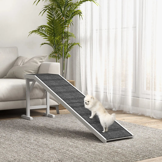 Dog Ramp with Non-Slip Carpet, Top Platform, 74" x 16" x 25", White Dog Stairs White, Grey at Gallery Canada