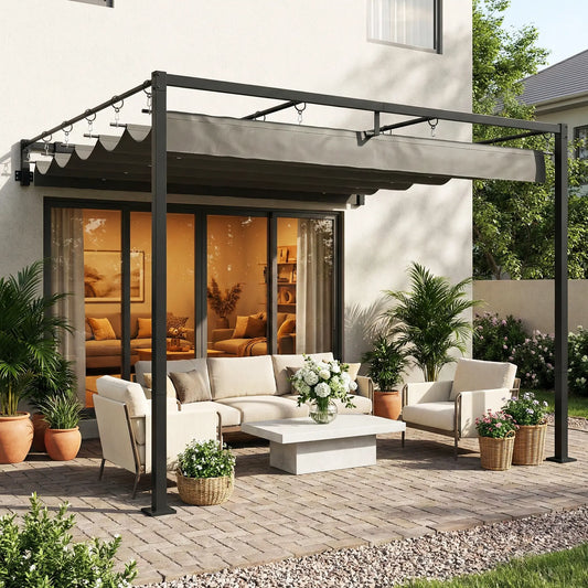 10' x 10' Retractable Pergola Canopy, Wall Mounted, Dark Grey Pergolas Black Grey, Dark Grey at Gallery Canada