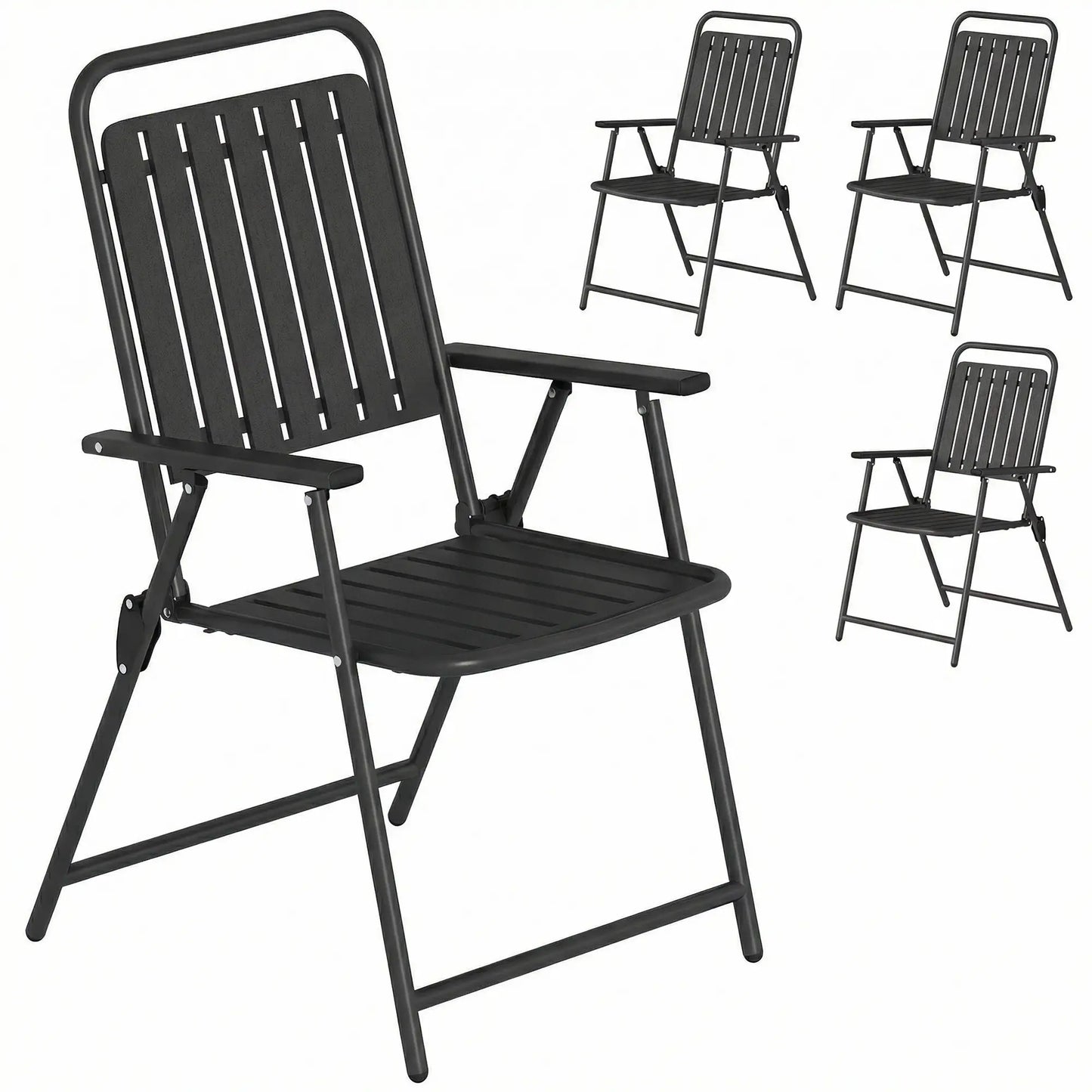Folding Garden Chairs, Set Of 4, Steel Frame With Armrests, Black Patio Chairs at Gallery Canada