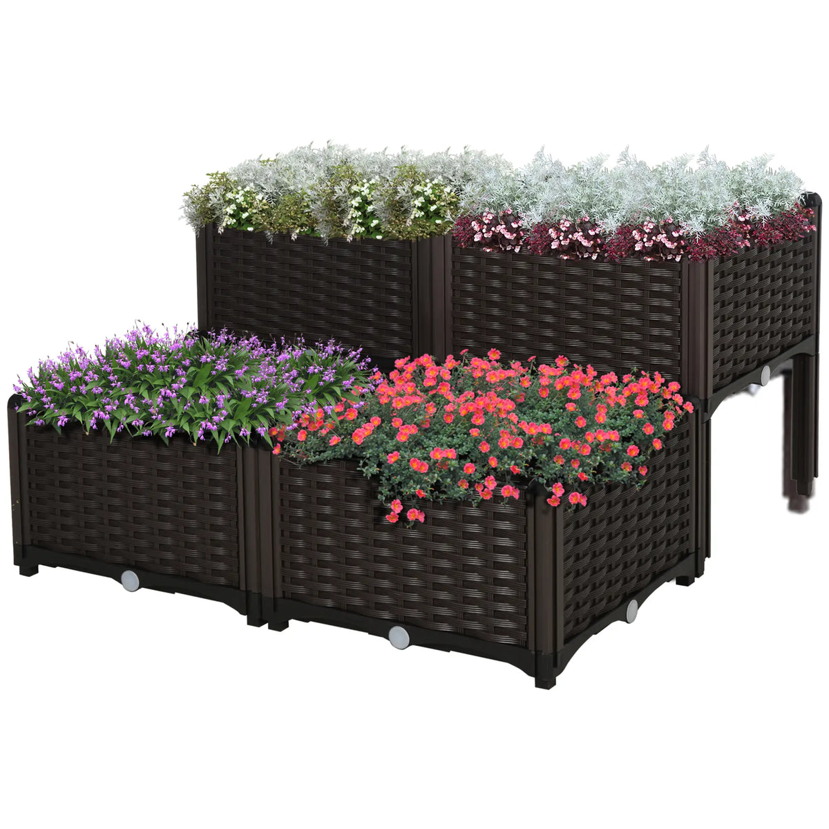 4 Piece Raised Garden Bed, PP, Vegetable Herb Grow Box, Brown Elevated Garden Beds at Gallery Canada