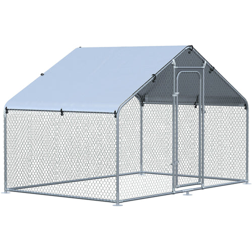 9.8' x 6.6' Metal Chicken Coop, Galvanized Walk-in Hen House, Poultry Cage with 1.25