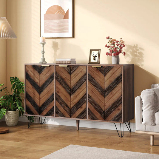 Three-Door Sideboard, Adjustable Shelves, 47" L x 14" W x 29.5" H, Natural Console Tables Natural at Gallery Canada