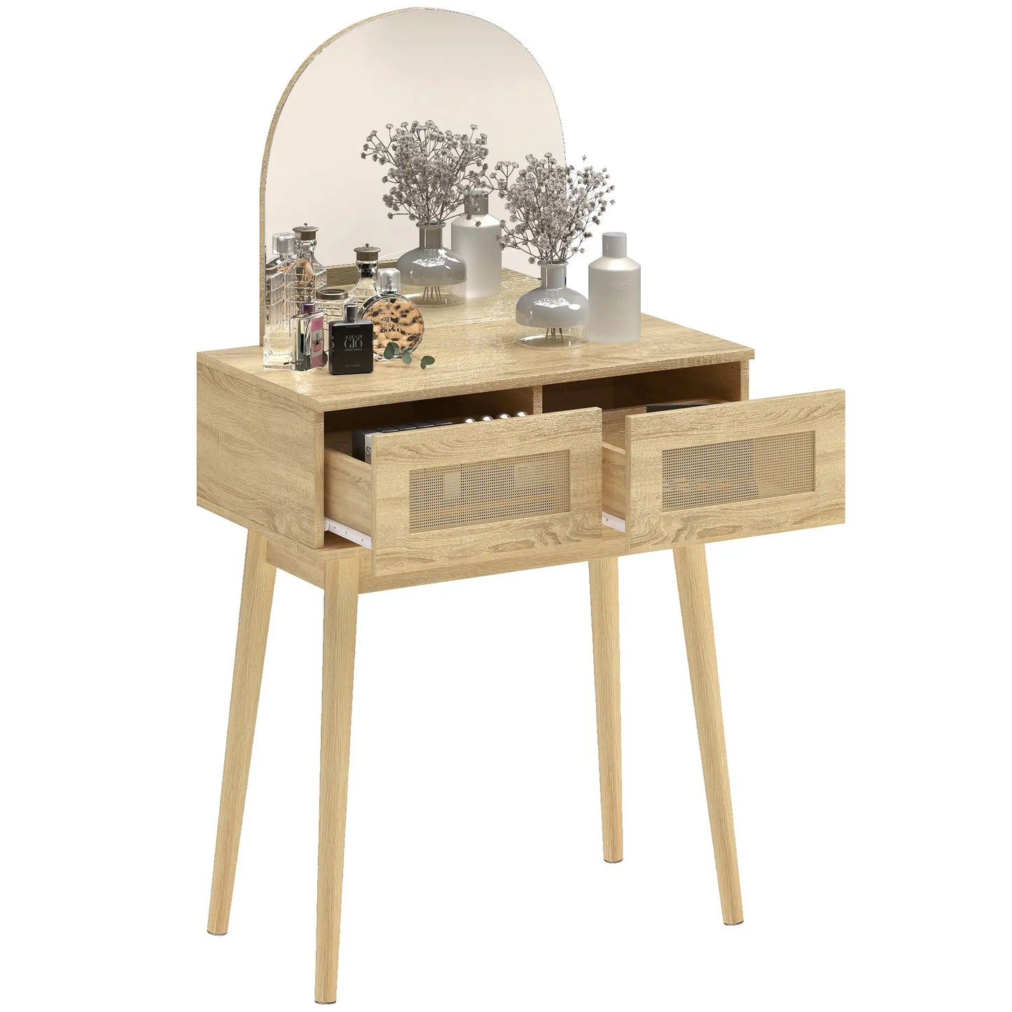 Vanity Desk With Mirror, 2 Drawers, Natural Wood Dressing & Vanity Tables at Gallery Canada