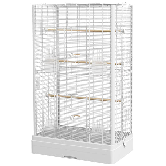 39" Bird Cage for Budgie Finches Canaries Love Birds with Wooden Stands, Slide-Out Tray, Handles, Food Containers, White - Gallery Canada