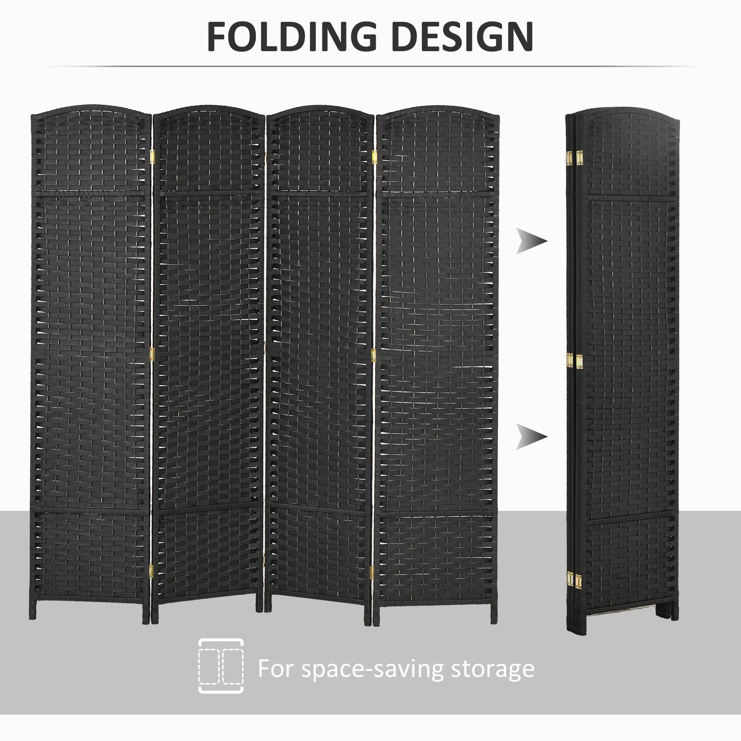 5.6 Ft Tall Folding Room Divider, 4 Panel Portable Privacy Screen, Hand-Woven Partition Wall Divider, Black at Gallery Canada