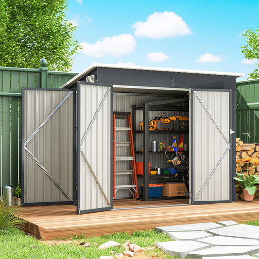 7.5' x 4.3' Outdoor Storage Shed, Waterproof Metal Garden Shed, Dark Grey Sheds Dark Grey at Gallery Canada