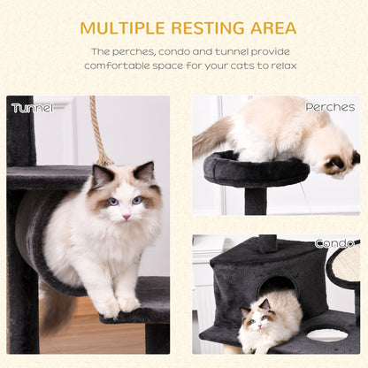 67.75" Cat tree Tower Climbing Kitten Activity Center Furniture with Jute Scratching Post Pad Condo Perch Hanging Balls Tunnel Teasing Rope Dark Grey at Gallery Canada