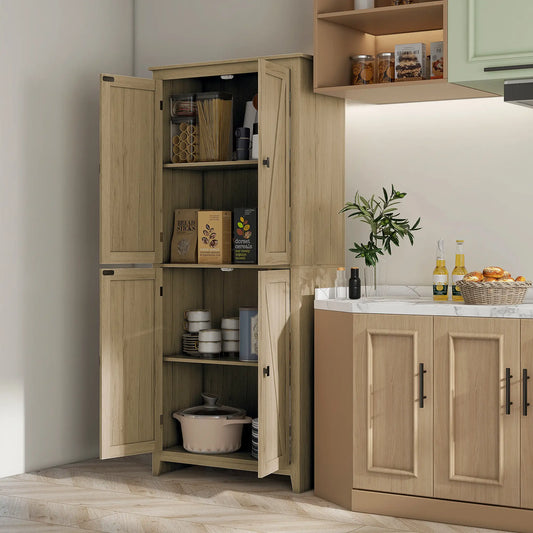72" Freestanding Storage Cabinet, Kitchen Pantry with Doors, Shelves, Natural Kitchen Pantry Cabinets Natural at Gallery Canada