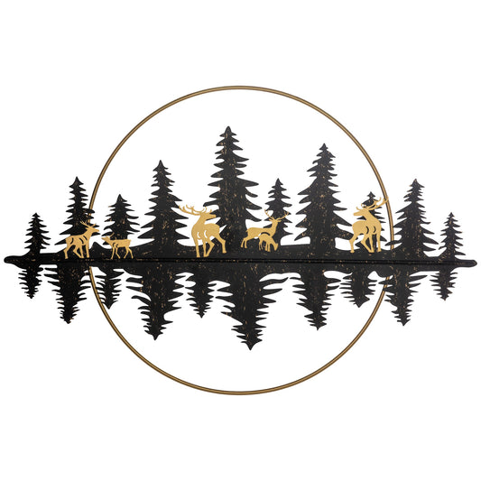 3D Metal Wall Art Modern Reindeer Forest Hanging Wall Sculptures Home Décor for Living Room Bedroom Dining Room, 47"x32"(120x80cm.), Gold Black - Gallery Canada