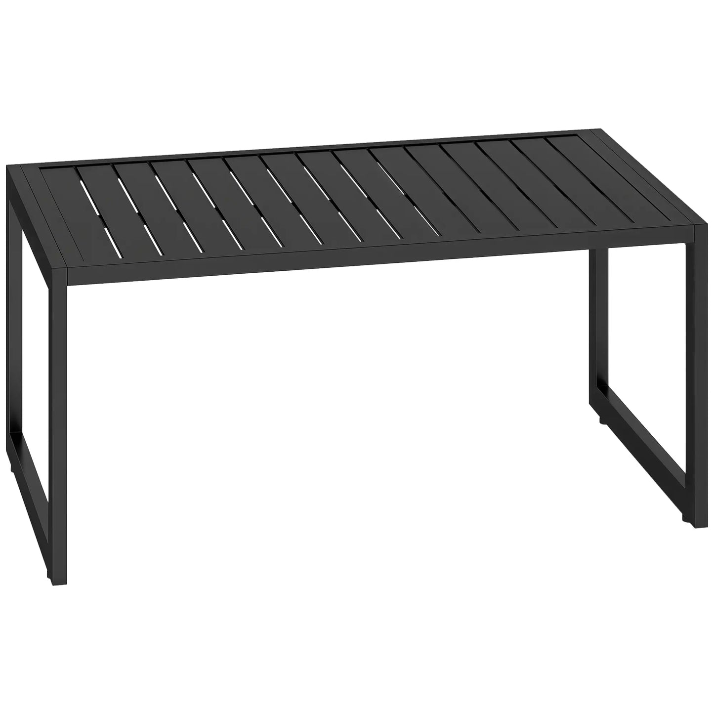 Outdoor Coffee Table, Slatted Tabletop, Adjustable Foot Pads, Black