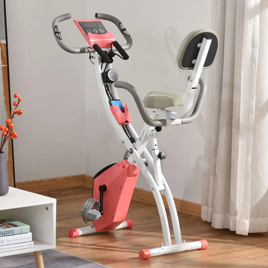Folding Exercise Bike, 8-Level Magnetic Resistance, Adjustable Seat, Pink