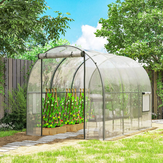 Polytunnel Greenhouse, Roll-Up Door, Mesh Window, 3 x 2 x 2 m, Clear