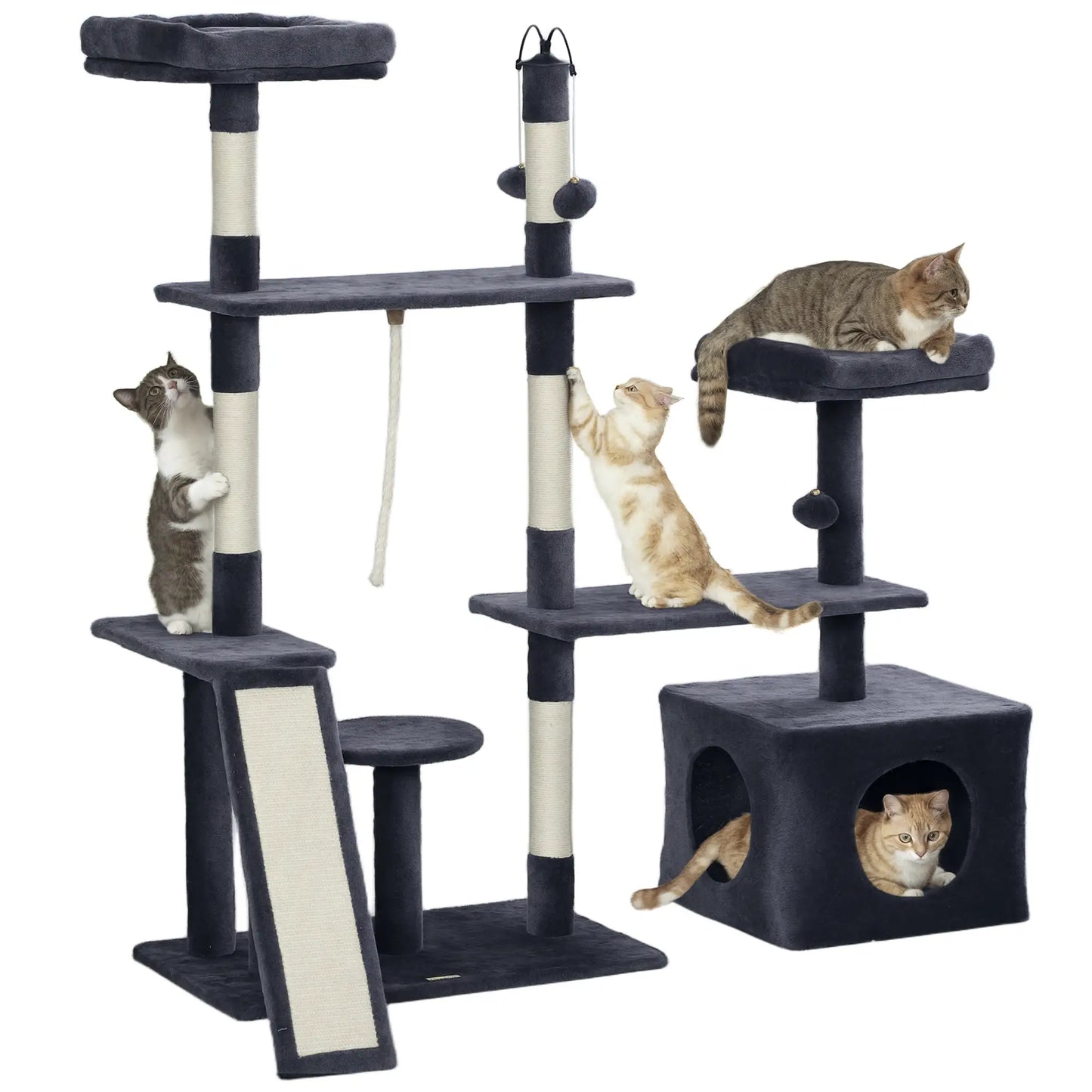 53" Cat Tree, Scratching Posts, Condo, Beds, Platforms, Toy Balls, Dark Grey Cat Towers at Gallery Canada