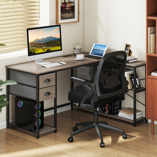 L Shaped Desk With Charging Station, 2 Fabric Drawers, Oak L-Shaped Desks Oak at Gallery Canada