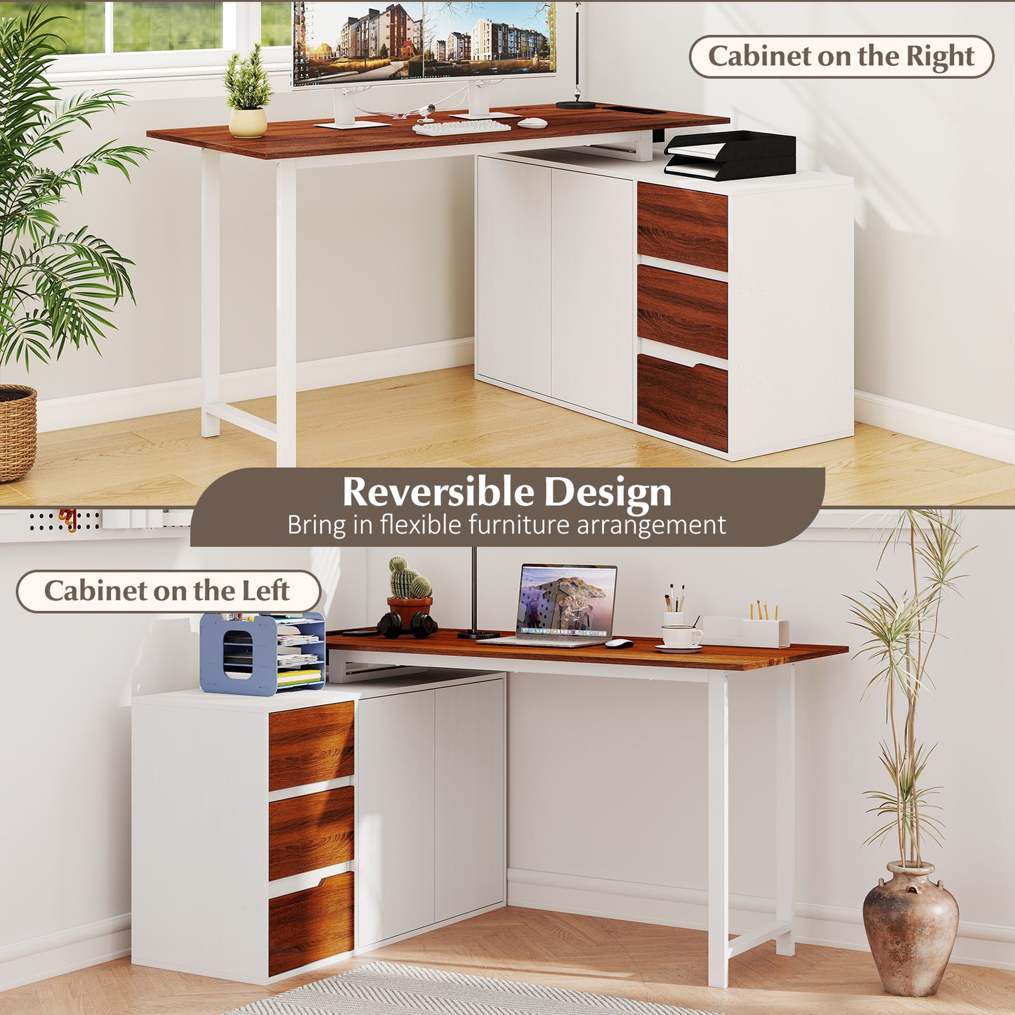 L-Shaped Desk With File Cabinet, Power Outlet, White L-Shaped Desks at Gallery Canada
