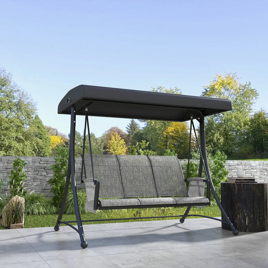 3 Person Porch Swing, Adjustable Canopy, Mixed Grey, Grey Porch Swings with Canopy Black, Mixed Grey at Gallery Canada