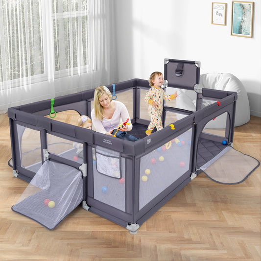 Large Baby Playpen With Mat And Ocean Balls, Dark Gray Baby Playpen & Playards Dark Gray at Gallery Canada