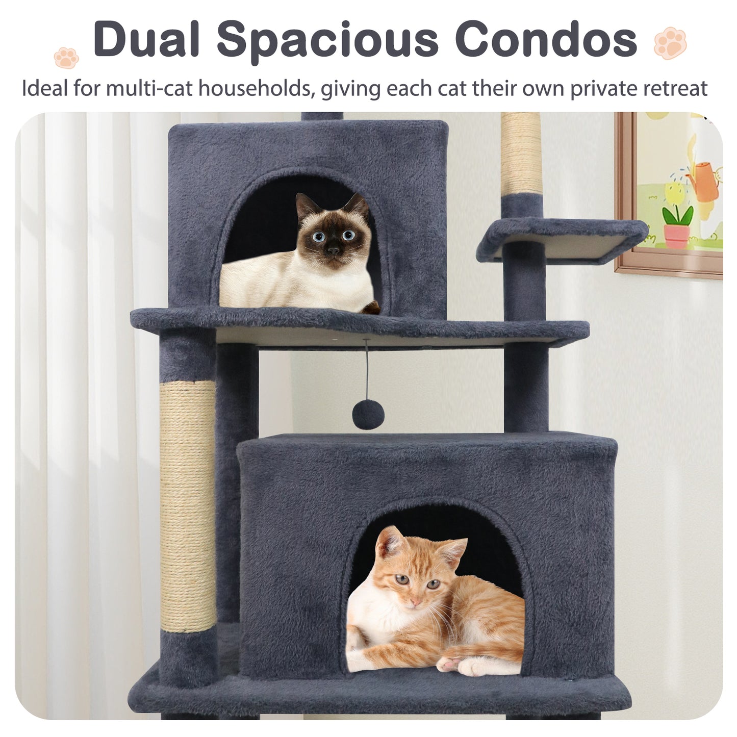 Large Cat Tree for Indoor Cats 70" Tall Cat Tower, Dark Gray Cat Trees Condos & Scratchers at Gallery Canada