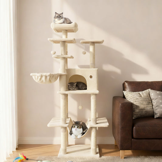 Large Cat Tree for Indoor Cats 63" Tall Cat Tower, Beige Cat Trees Condos & Scratchers Beige at Gallery Canada