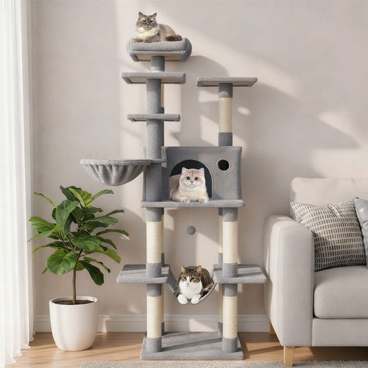Large Cat Tree for Indoor Cats 63" Tall Cat Tower-Lght Gray, Light Gray Cat Trees Condos & Scratchers Light Gray at Gallery Canada