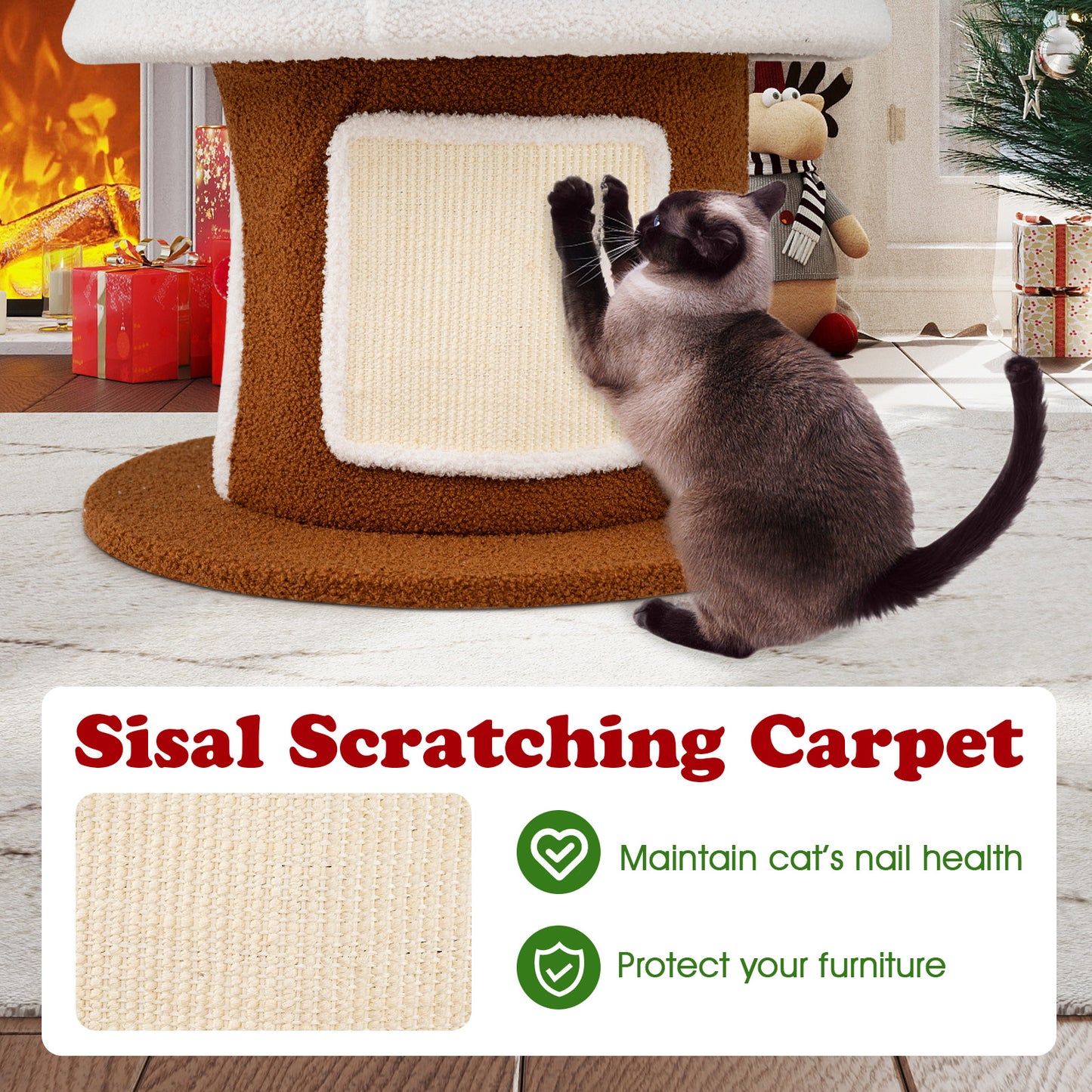 Large Christmas Cat Tree for Indoor Cats 61 Inch Cute Cat Tower with 4 Condos, Green Cat Trees Condos & Scratchers at Gallery Canada